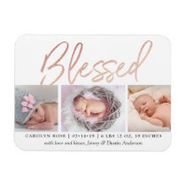 "Blessed" Rose Gold Foil Photo Birth Announcement Magnet