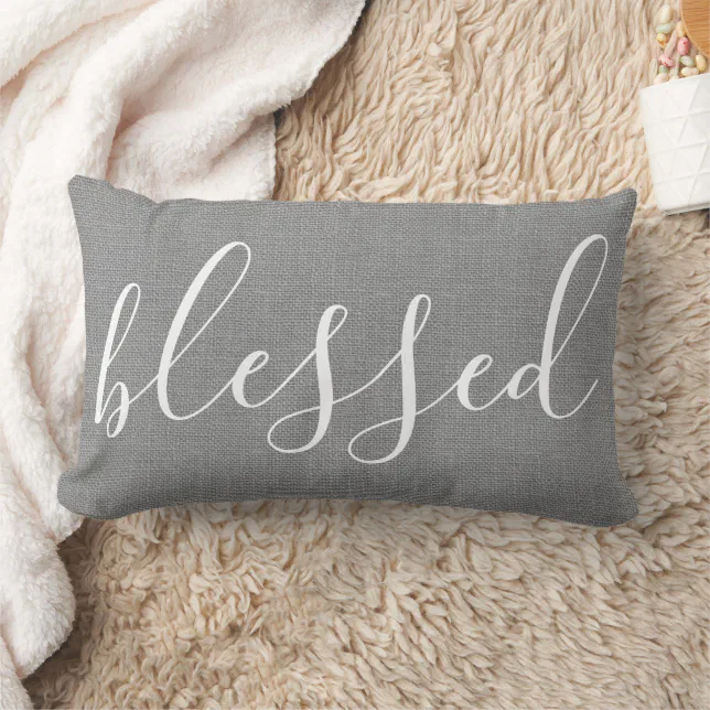 Blessed | Rustic Gray Modern Farmhouse Lumbar Pillow | Zazzle