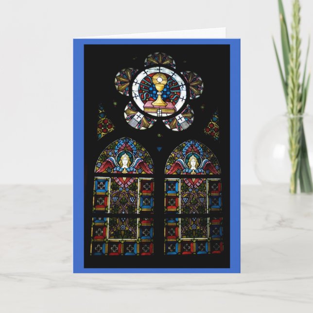 Blessed Sacrament and Angel stained glass windows Holiday Card (Front)