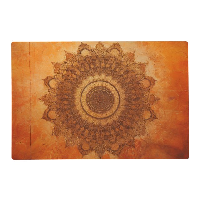 *~* BLESSED SACRED Gold Mandala AP2 Orange Placemat (Front)