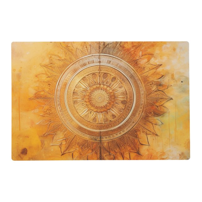 *~* BLESSED SACRED Gold  Orange Mandala AP2 Placemat (Front)