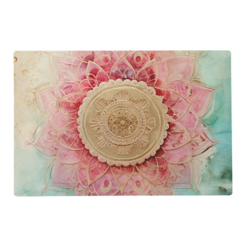 *~* BLESSED SACRED Gold  Pink Aqua Mandala AP2 Placemat