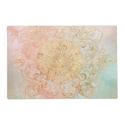 *~* BLESSED SACRED Gold Rainbow Pastel Mandala AP2 Placemat