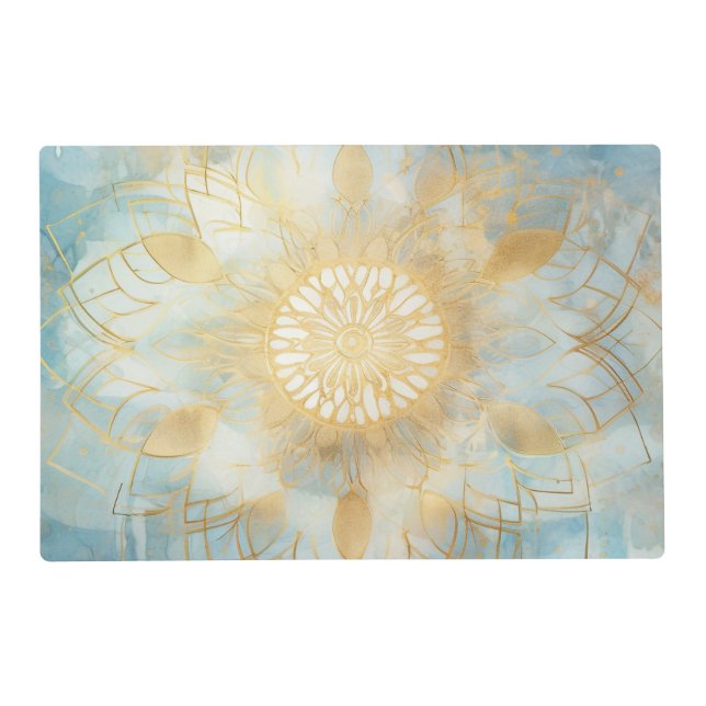*~* BLESSED SACRED Gold Teal Mandala AP2 Placemat (Front)