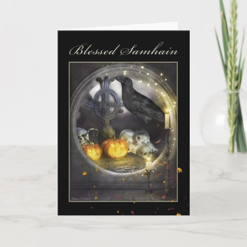 Blessed Samhain Mystical Raven Blank Card