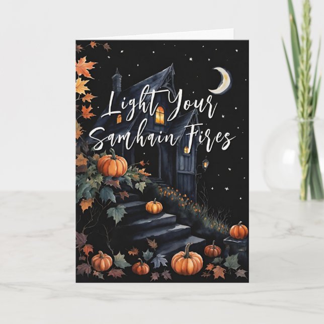 Blessed Samhain Night Halloween Pumpkins Fall Card (Front)