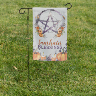 Blessed Samhain Pentacle & Fall Pumpkins Garden Flag