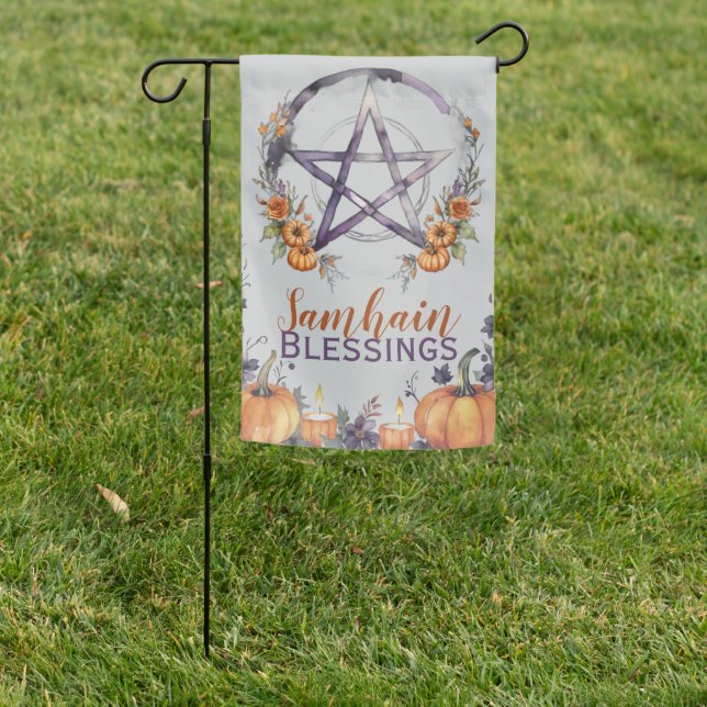 Blessed Samhain Pentacle & Fall Pumpkins Garden Flag (In SItu)