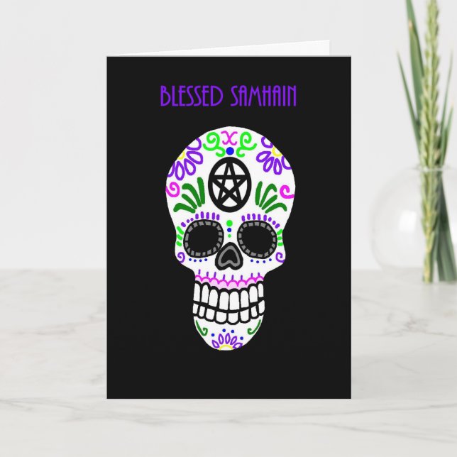 Blessed Samhain Pentacle Skull Card (Front)