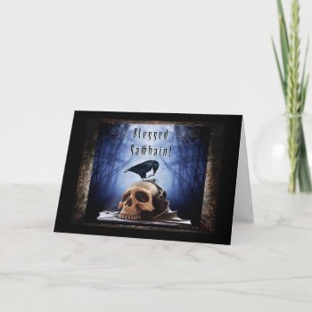 Blessed Samhain — Raven On Skull Card by xgdesignsnyc at Zazzle