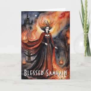 Blessed Samhain Red Queen Halloween Night Witch Card