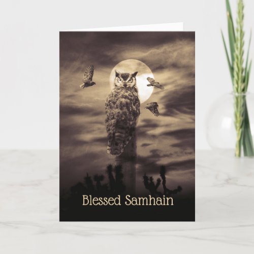 Blessed Samhain with Owl and Poem Card