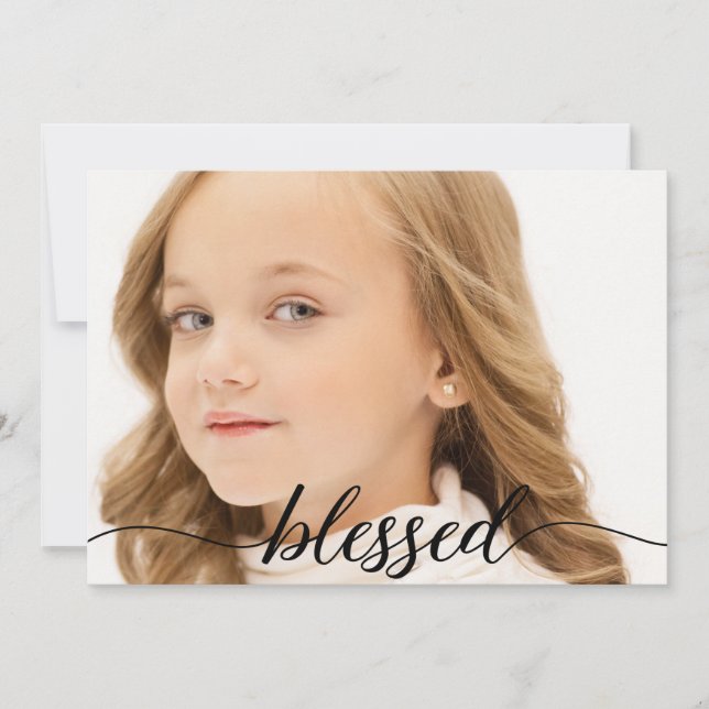 Blessed Script 1st Holy Communion Photo Thank you Card (Front)