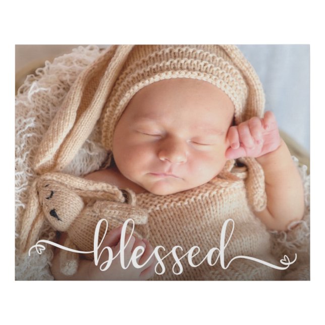 Blessed Script Baby Photo Faux Canvas Print (Front)