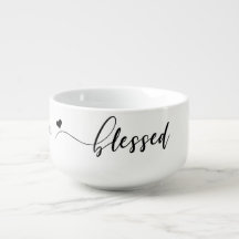 Blessed Script Black White Name Soup Mug