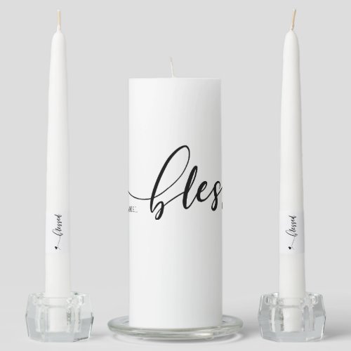 Blessed Script Black White Name Unity Candle Set