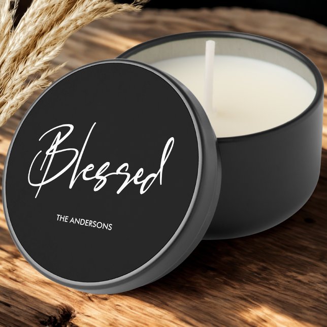 Blessed Script | Modern Black White  Mini Candle Favors (Creator Uploaded)