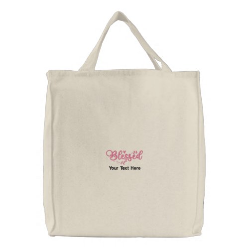 Blessed Script Personalized  Embroidered Tote Bag