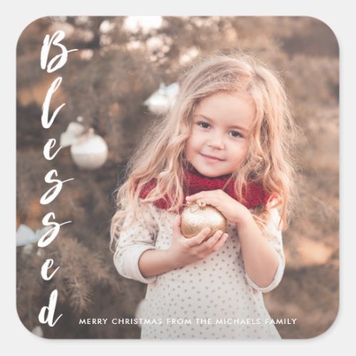 Blessed Script Photo Christmas Sticker