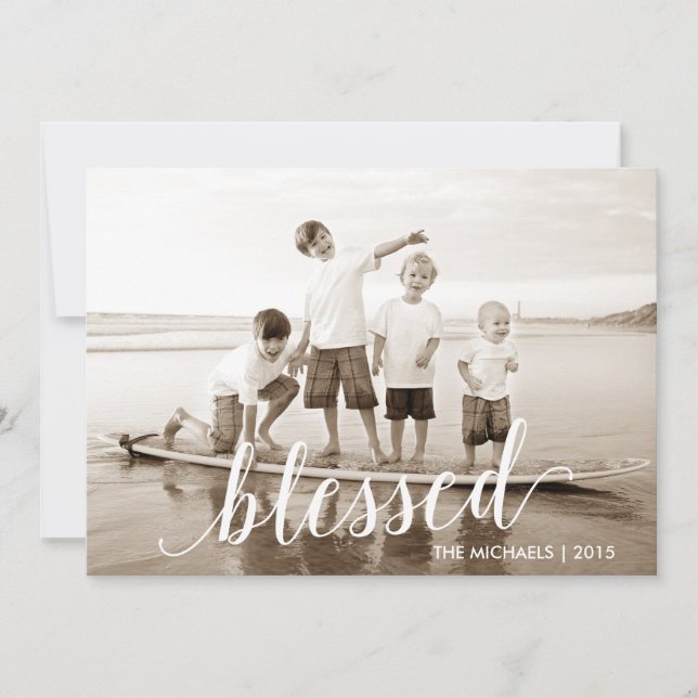 Blessed Script Religious Christmas Holiday Card (Front)