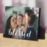 BLESSED Script Tabletop Easel Photo Plaque<br><div class="desc">This charming tabletop photo plaque has a built-in easel for frameless display of your favorite photo. Features the word BLESSED in a beautiful white script (can be deleted or changed) and any other information you want to include. Create a keepsake to give as gifts or for yourself.</div>