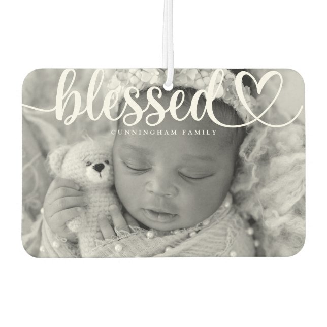 Blessed Script Typography Custom Family Photos Air Freshener (Front)