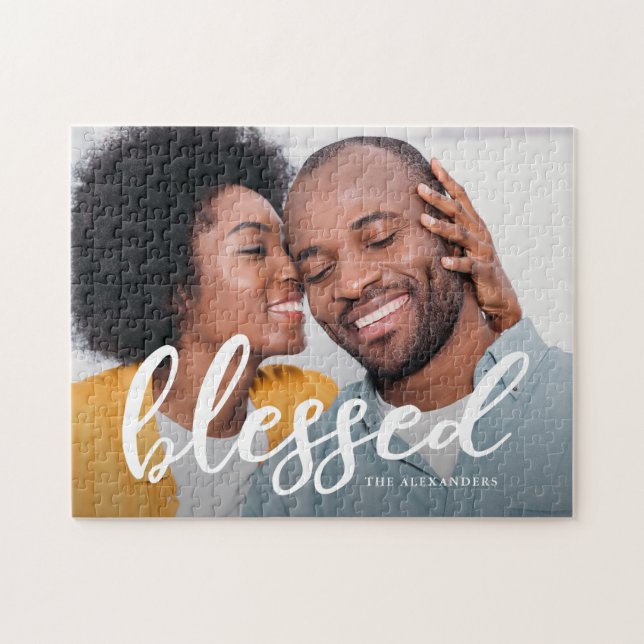 Blessed Script with Name Photo Jigsaw Puzzle (Horizontal)