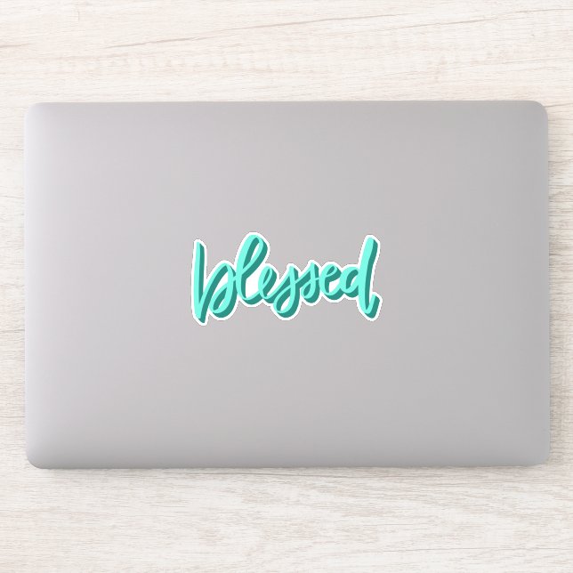 Blessed -  scripted hand lettered word sticker (Computer)