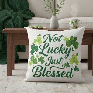 Blessed Shamrock Not Lucky Green Plaid Throw Pillow