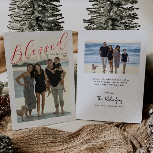 Blessed simple script modern photo Christmas card