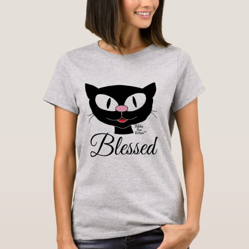 Blessed Smiling Cartoon Cat Spiritual T_Shirt