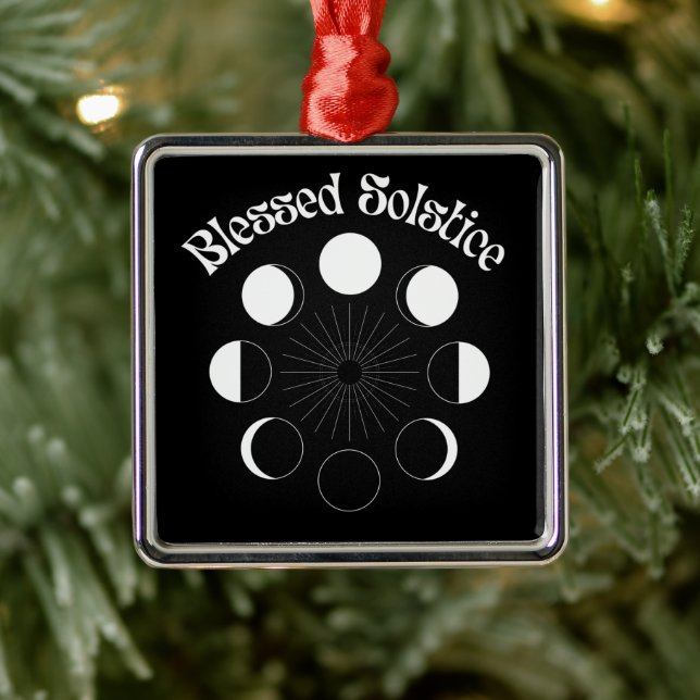 Blessed Solstice Moon Phases Metal Ornament (Tree)