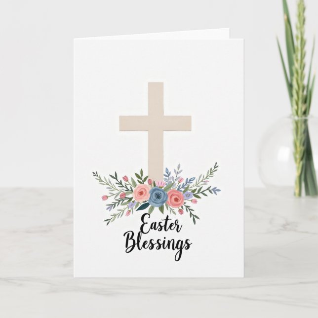 Blessed Spring Floral Cross Card (Front)
