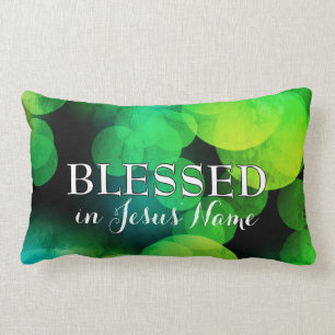 BLESSED Stylish Green Bokeh Customizable Lumbar Pillow