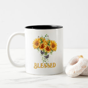 Blessed Sunflower Bees and Bows Double Sided Two-Tone Coffee Mug