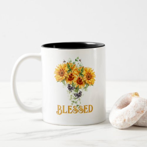 Blessed Sunflower Bees and Bows Double Sided Two_Tone Coffee Mug