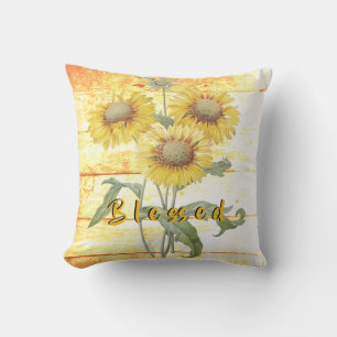Blessed Sunflowers on wood Throw Pillow