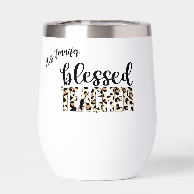 Blessed teacher leopard tigerprint personalized thermal wine tumbler (Back)