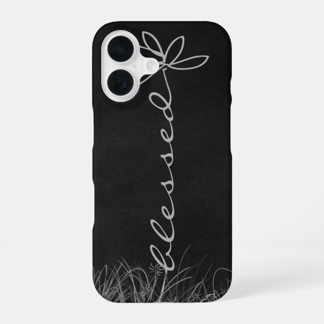 Blessed text daisy on chalkboard iphone case (Back)