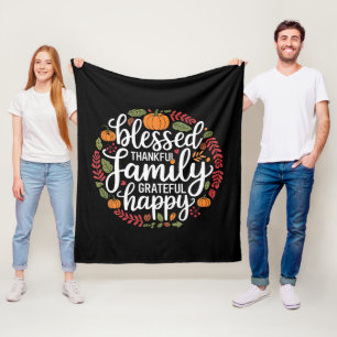Blessed Thankful Family Thanksgiving Dinner Fleece Blanket