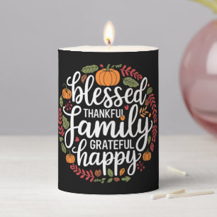Blessed Thankful Family Thanksgiving Dinner Pillar Candle