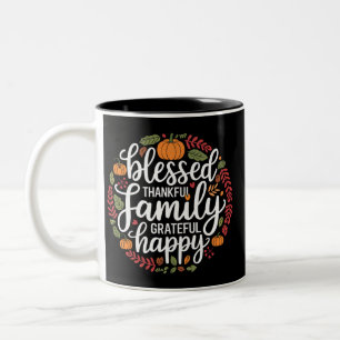 Blessed Thankful Family Thanksgiving Dinner Two-Tone Coffee Mug