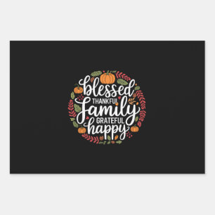 Blessed Thankful Family Thanksgiving Dinner Wrapping Paper Sheets