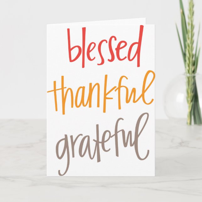 Blessed Thankful Grateful Letterpress Thank You Card (Front)
