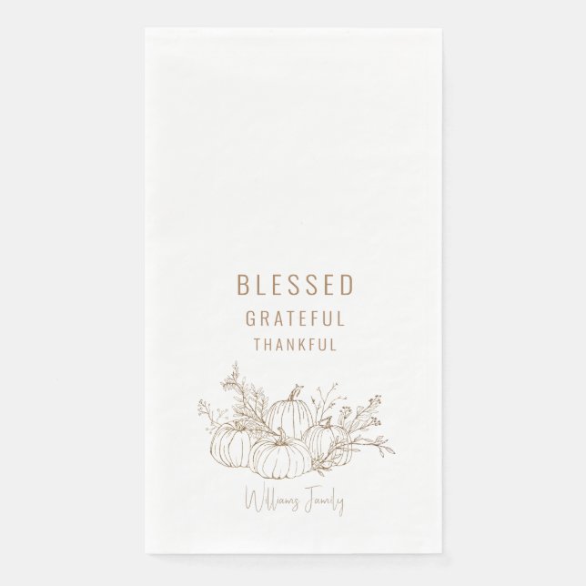  Blessed Thankful Pumpkin Whie Holiday Paper Guest Towels (Front)