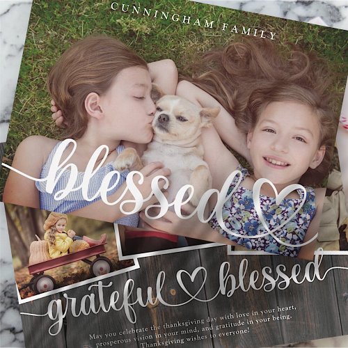 Blessed Thanksgiving Country Rustic Family Photos Holiday Card
