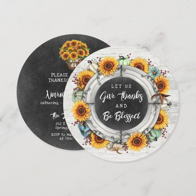 Blessed Thanksgiving Fall Sunflowers Family Dinner Invitation (Front/Back)
