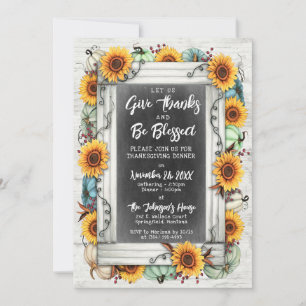 Blessed Thanksgiving Fall Sunflowers Family Dinner Invitation