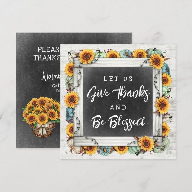 Blessed Thanksgiving Fall Sunflowers Family Dinner Invitation (Front/Back)