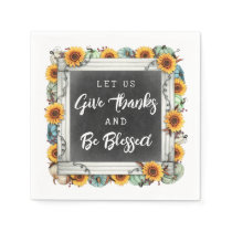 Blessed Thanksgiving Fall Sunflowers Family Dinner Napkins